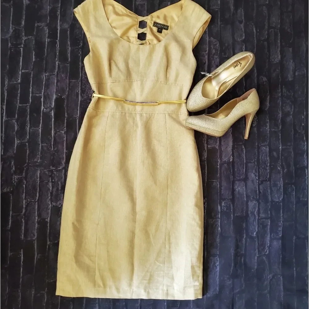 🔹️NWT Rampage Gold Shimmery Sleeveless Linen Blend Dress Medium